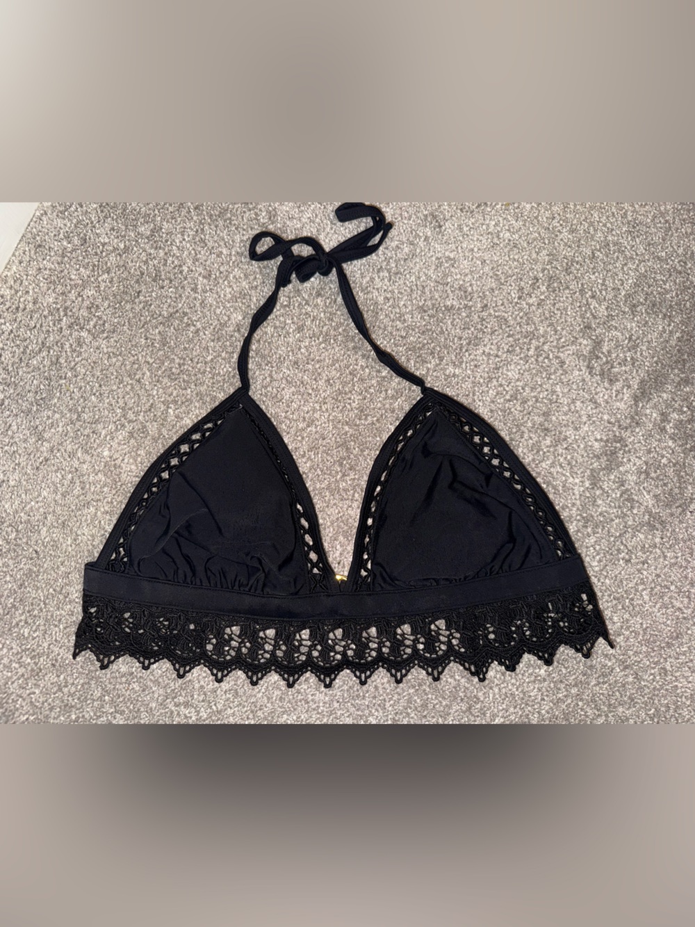 Black Crochet Trim Triangle Bikini Top